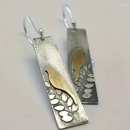 Dangle Ohrringe einfache und kreative rechteckige Vogelgraffiti -Pendelladelliermetall