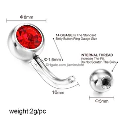 배꼽 벨 버튼 링 밍스 미티 콜러 스테인레스 스틸 배꼽 단일 크리스탈 모조리 네일 링 피어싱 옴 블리고 5/8mm 볼 드롭 배달 j dh07t
