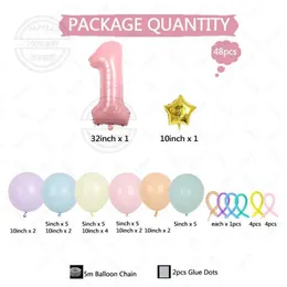 Party Balloons 48pcs Colorful Macaron Latex Balloon Column Set Pink Number 32inch 1-9th Girl Newborn Birthday Decorative Balloons for Party
