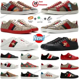 Designerschuhe Biene 2024 Qualität Cartoon Ace Leder Schlange Stickerei weiß grün rot braun Schuhe Streifen klassische Herren und Frauen lässige Outdoor -Schuhe Sneaker