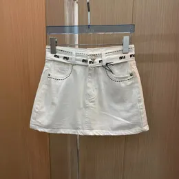Designer Womens Skirts Denim With Belted High Waist Split Mini Demin Skirt For Woman Summer Korean Jeans Ladies Blue Streetwear Harajuku vintage White