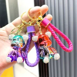 Cute Anime Keychain Charm Key Ring Fob Pendant Light Luxury Diamond-plated Sitting Violent Bear Doll Couple Students Creative Valentine's Day Gift DHL