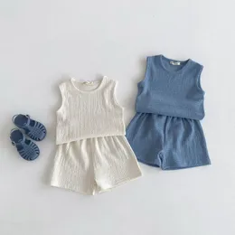 Kleidungssets 2024 Sommer Japanisch Koreanisch Vintage ärmellose Strick-T-Shirt und Shorts Set für Jungen Home Outdoor Kids Kleidung Kleidung