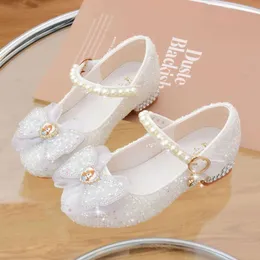 Girls 'High Heels for Kids Elegant Shoes Party Ceary Child Girl Heel Church First Communion White Princess Shoe L2405 L2405