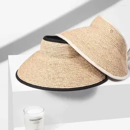 Wide Brim Hats 2024 Raffia Topless Hat Beach Sun Protection Straw Women UV Parent-Child Hair Band Summer 4