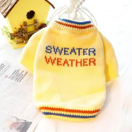 Dog Apparel Stripe Collar Sweater Clothes Light Yellow Sweaters Small Dogs Clothing Cat Autumn Winter Warm Fashion Retro Pet Products