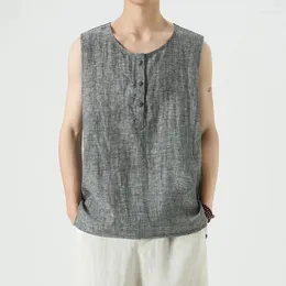 Herrtankstoppar män linne sommar vintage lös casual ultratin lätta tees skjortor man kinesisk stil ärmlös t-shirt