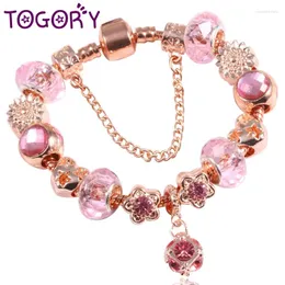 Charm Bracelets Vintage Rose Gold Color Round Pendant Charms With Murano Beads Brand & Bangles For Women DIY Jewelry