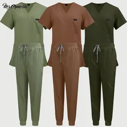 Multilcolors Hospital Scrub Suits enhetliga kvinnor Män skrubber Set Beauty Work Clothes Nurse Accessories Dental Surgery Suit 240506