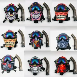 Skull Gas Mask Hookah Pipes Acrylic Glass Bongs Silicone Water Pipe Wearing Glasses Halloween Masks Accessories Tools