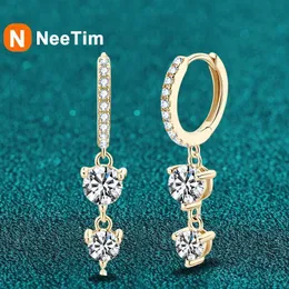 Stud Neetim 4mm 5mm D VVS1 Orecchini nappe lunghi Mosonite 925 Orecchini a sospensione ad anello d'argento puro festa di matrimonio Regali di gioielli squisiti J240513