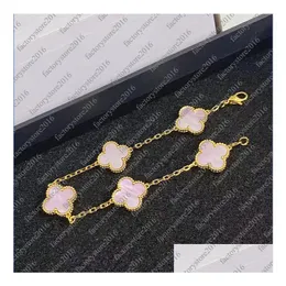 Bracelets de charme Designer de trevo de luxo Mãe Pearl Sweet Pink Shell 18K Gold 4 Folhas Brand Brand Brangele