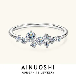Wedding Rings Ainuoshi Cluster Moissanite Womens Ring 925 Sterling Silver Round Bright Laboratory Diamond Simple Daily Jewelry Q240514