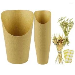 Present Wrap 12oz Cups French Fry Holder och Bamboo Knot Spetts Handheld Party Appetizer Kit Disposable Kraft Paper Snack Box Container