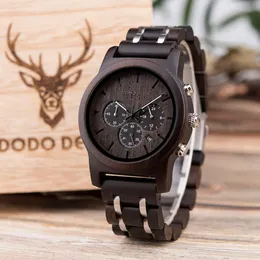 DEER Classic Design Chronograph Men Watches Wooden Watch 2023 Stainless Steel Glass Box Package Round Buckle