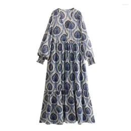 Casual Dresses 2024ZAR Spring/Summer Women's European And American Fashion Metallic Line Printed Mid Length Dress