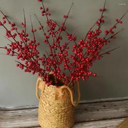 Dekorative Blumen künstliche Blume rot Beere Stängel 25 Zoll Weihnachtsbummelzweige für Baumdekorationen Handwerk Hochzeits Wohnhäuserdekoration