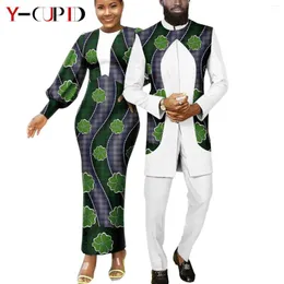 민족 의류 아프리카 부부 아프리카 부부 결혼식 대시키 여자 프린트 드레스 바진 남자 정장 복장 재킷과 바지 세트 Y23C110