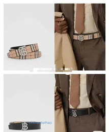 Designer Borbaroy belt fashion buckle genuine leather Italian made AB American purchased classic plaid label double-sided waist belt 3 5CM