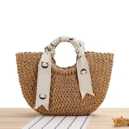 Вуди -соломенная сумка для пляжных сумок дизайнерские сумки тканые сумки с большими маленькими пакетами для торговых покупок мод летние мешок роскошный ковш
