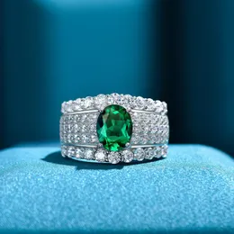 2024 Ins Top Sell Wedding Rings 2CT Luxury Jewelry Real 100% 925 Sterling Silver Oval Cut Emerald Moissanite Ruby Gemstones Party Women Engagement Band Ring Gift