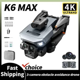 Dones Geethe Новый K6 Max Drone 4K HD ESC Треугольник Широкологический угла. Камера Уклонение от предотвращения оптического потока Складывание Drone FPV B240516