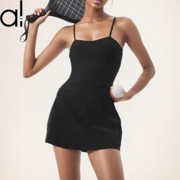 Al Yoga Tennis Dress Women 's Bodysuit 조정 가능한 스트랩 민소매 스포츠 짧은 치마 짧은 스커트 슬림 가짜 두 드레스 ​​가볍고 얇은 야외 달리기 운동 스커트
