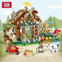 كتل Loz Creative Windmill Farm House Animal Home Build Moc Farm House Garden Car Cow Toy Assembly Brick Childrens Gift WX