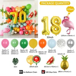 Party Balloons 123 st. Haii Theme Fruit Gold Number Foil Balloon Garland Kit 30/40/50th Anniversary Day For Girl Birthday Wedding Party Decor