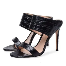Senhoras 2022 Mulheres Pu genuíno de couro real de 12 cm de altura Sandals Sandals Dress Shops Slipper Summer Casual Peep-toes Aberto do pé de festa de festas Imprimir uma linha 7a1e