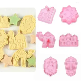 Backformen 6pcs Eid Mubarak Cookie Cutters Ramadan Stamp Islamic Muslim Biscuit Sternstern Laternenmond für Vorräte