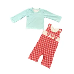 Kleidungssets Großhandel verkaufen Kindermode -Baby -Mädchen Anzug Valentinstag Liebe Plaid geboren geboren