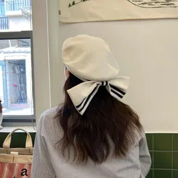 Berets Oversized Bow Beret For Women 2024 Summer Ins Striped Designer Hat Niche Painter Cap Navy Japanese Sailor Hats
