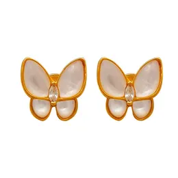穏やかな気質蝶のイヤリングヴァンドイヤリングメッキトゥルーゴールドS925シルバーニードルエレガントなシェルバタフライルクスルオリジナルロゴボックス