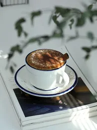 Cups Saucers Ins Kaffee Set Einfaches Design Handmalerei Blau Rim Nordic Style Tea Tasse und Untertasse 250 ml dicke Wand
