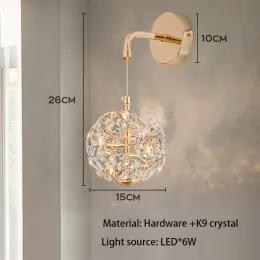 Modern K9 Pure Crystal Bedside Liten Chandelier Light Lluxury Crystal Wall Lamp Corridor Taklampans bardekoration