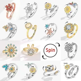Обручальные кольца Smjel Fashion Cherry Blossom Cring Ring Кольцо Вращение Женщина милая кошачья пчела подарок Q240514