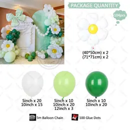 Party Balloons 104st Daisy Flower Foil Balloons Arch Garland Kit Green White Forest Theme for Anniversary Birthday Baby Shower Supplies