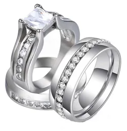 Eheringe er und ihr 316L Edelstahl Prinzessin Cut Mode Schmuck Set Eternal Hochzeit Kubikzirkonia Herren Verlobungsring Q240514