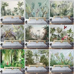 Tapestries Palm Tree Tapestry Wall Hanging Tropical Leaves Flowers Pattern Beach Animal Backdrop Cloth Carpet