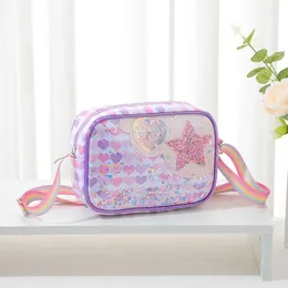 Backpacks 1 cartoon messenger bag suitable for children girls candy colorful heart-shaped star cross shaped childrens cute travel outdoor coin storage d240517