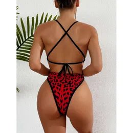 Leopard One Piece Swimsuit Female 2024 Trikini Swimwear Women Criss Cross Bathing Suits Summer Beach Wear Monokini