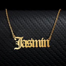 Jasmin Old English Name Necklace Stainless Steel 18k Gold plated for Women Jewelry Nameplate Pendant Femme Mothers Girlfriend Gift