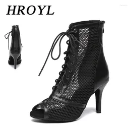 Dance Shoes HROYL 2024 Boots Mesh Breathable Open Toe Women Latin Jazz Modern High-heeled Soft Sole Professional