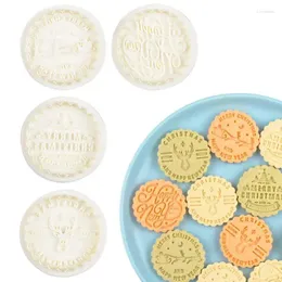 Bakning Mögel julkakor 3D Circle Shape Biscuit Cutter Stamps Stamped Prossed For Treats DIY