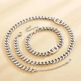 Charm Bracelets Classic trend Double D Letter Necklace Bracelet Set for Women punk Thick Chain Non fading tainless Steel Letter Necklace Jewelry