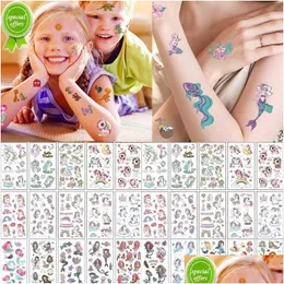 Other Decorative Stickers New 10Sheets/Lot Children Cute Cartoon Temporary Tattoo Baby Shower Kids Body Makeup Sticker Tattoos Mermaid Dhznn