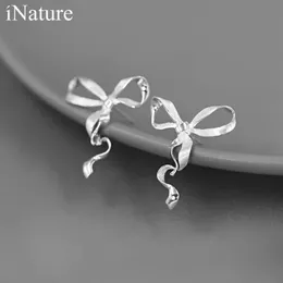 Inatur 925 Sterling Silver Fashion Sweet Bow Knot Stud Earrings For Women Girls Jewelry Accessories Gift 240516