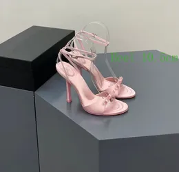 Summer High Quality Women's High Heel Sandals Fashion Bow Letter Diamond Buckle Leather Bottom Dress Shoes Show Party Wedding Slippers With Box 34-40
