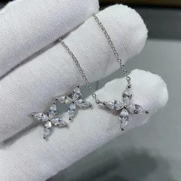 Classic 925 Sterling Sterling Silver Intarson Zircon Star Snowflake Osail Necklace Set for Womens Fashion Luxury Brand Jewelry 240511